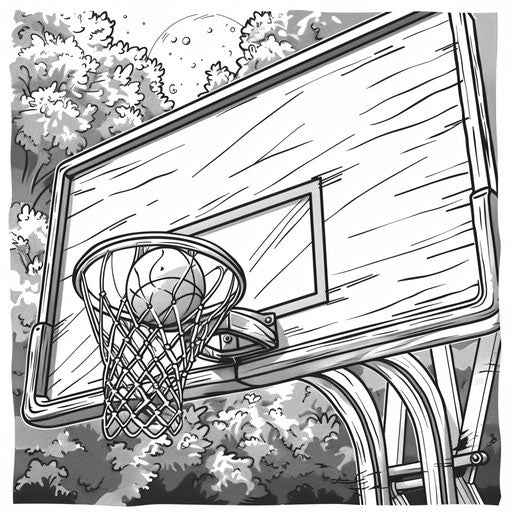 Detailed view of a basketball game scoreboard showing the score. Coloring book page