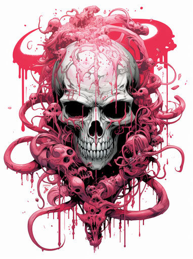 Japanese skull with snakes, mythical symbolism style