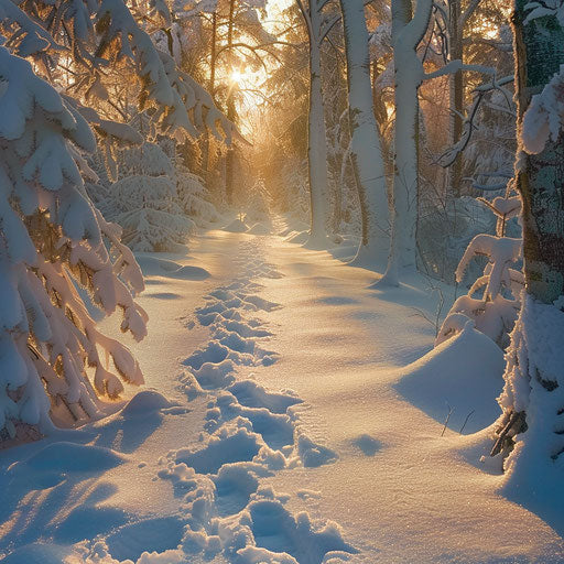 Snowy forest with wildlife tracks