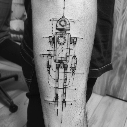 Simple tattoos for men of a robot, in the style of Humberto Ramos