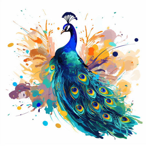 Peacock clipart in the style of Impressionistic Art, on white background