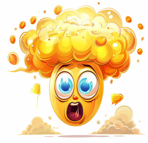 Cartoon emoji with open head and nuclear explosion