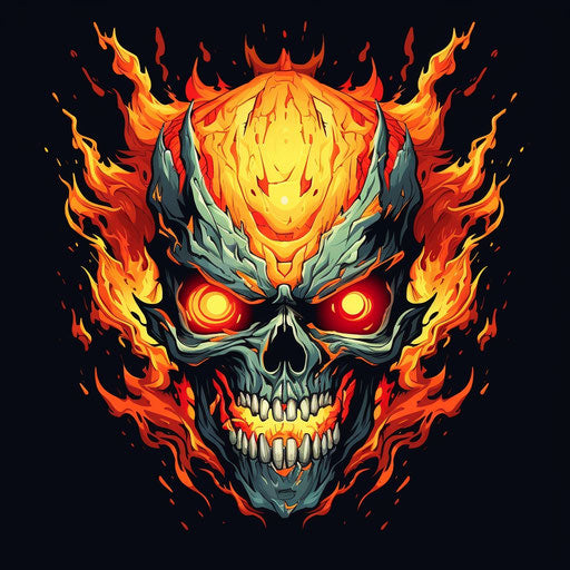 Vector fire and flame skull with horns on the forehead
