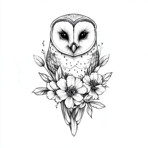 Minimalist floral owl neck tattoo sketch