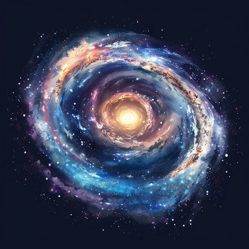 Realistic galaxy clipart with flat random background, vibrant tones