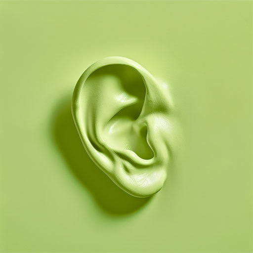 Realistic ear on vivid chartreuse background