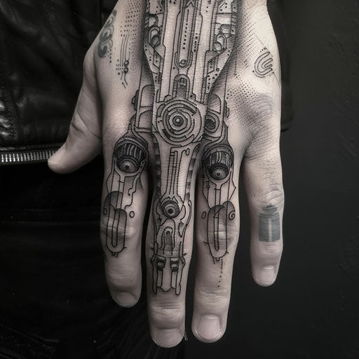 Finger tattoo with cybernetic elements