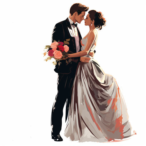 Wedding clipart in the style of Chiaroscuro Art on white background