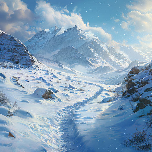 Snowy mountain trail in winter