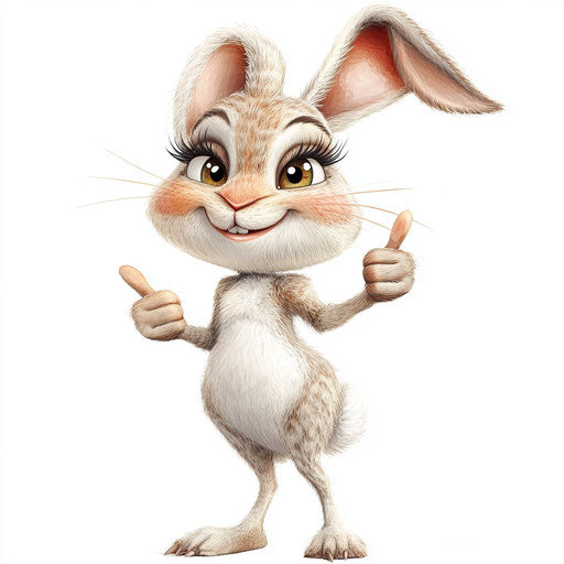 Humorous caricature of a rabbit with human characteristics