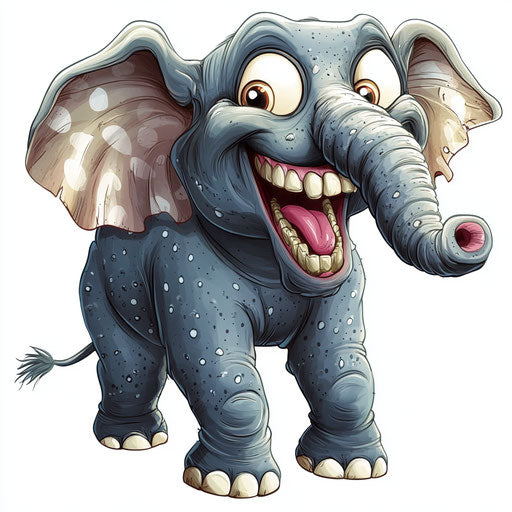 Humorous caricature of a cute elephant with human traits