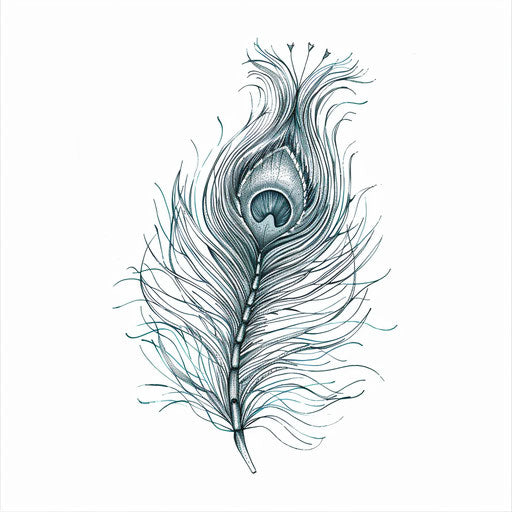Elegant peacock feather in detail on white background