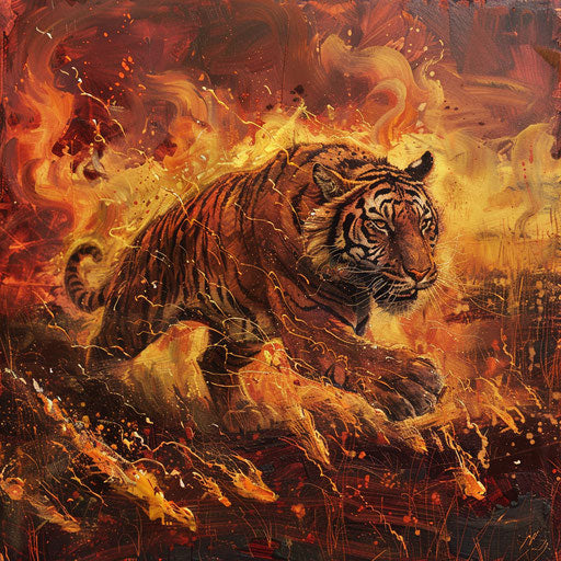 Carnivore running through a burning field