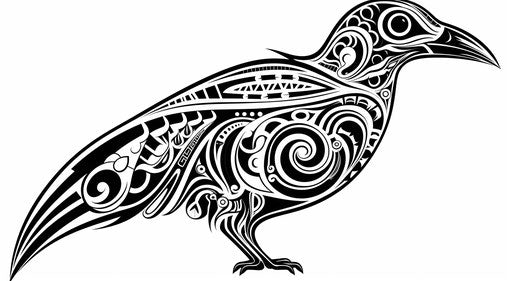 Bird design in black and white with tribal elements