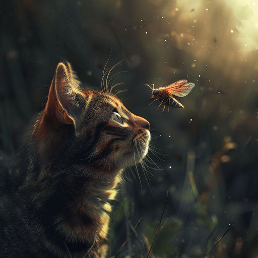 Tortoise and cat staring at an insect