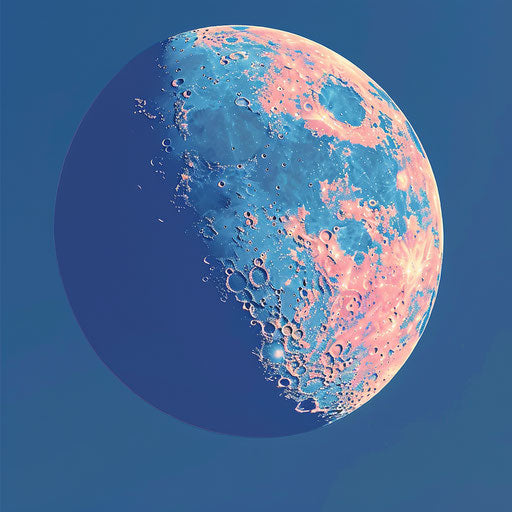 Realistic half moon with flat random background and vibrant tones