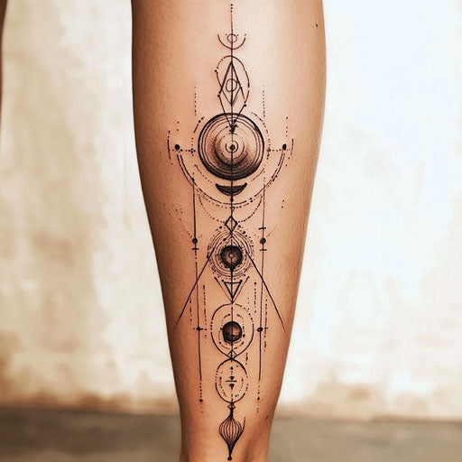 Lower leg tattoo for females with geometric shapes