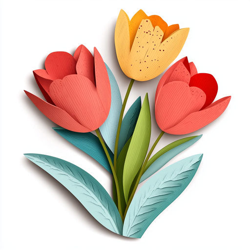 3D tulip on flat white background, isolated clipart