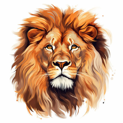 Lion head clipart in the style of oil painting, on white background