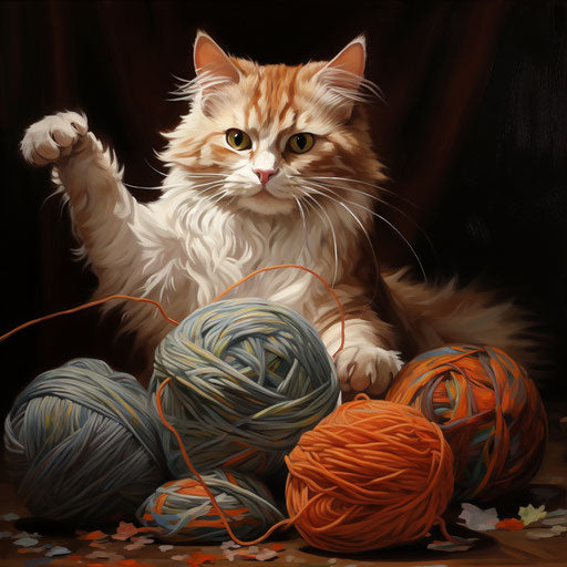 Manx cat playing with yarn
