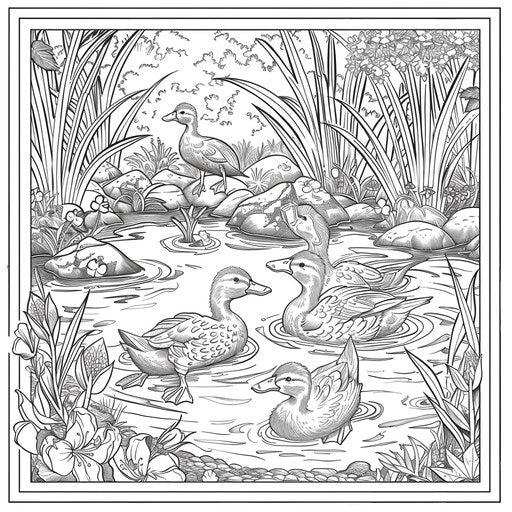 Duck family playing in a pond