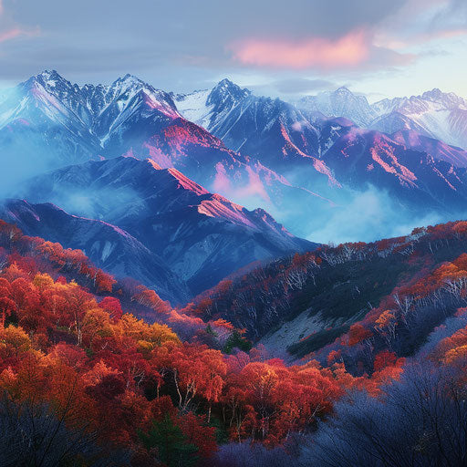 The Japanese Alps at dusk with vibrant colors