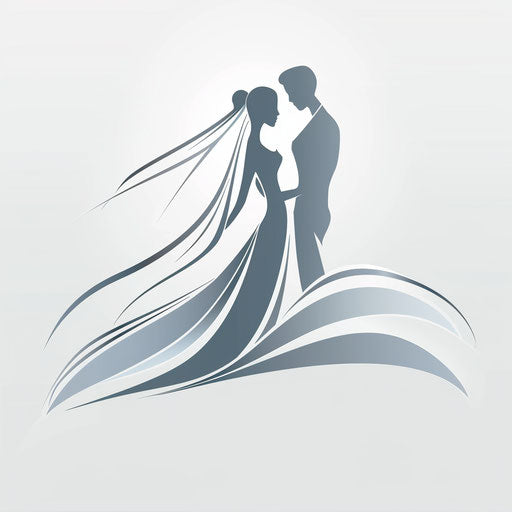 Sleek wedding logo with clean lines and silver gradient background
