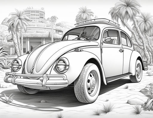 Volkswagen Bug Car Coloring Page, Victor Nizovtsev Style