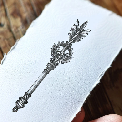 Vintage arrow tattoo finely detailed on white backdrop