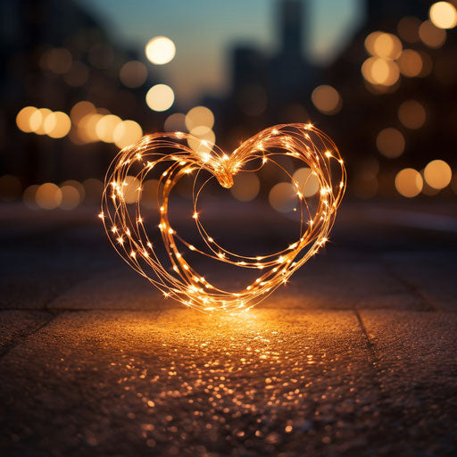 Glowing heart on ground, golden brown, bright and light