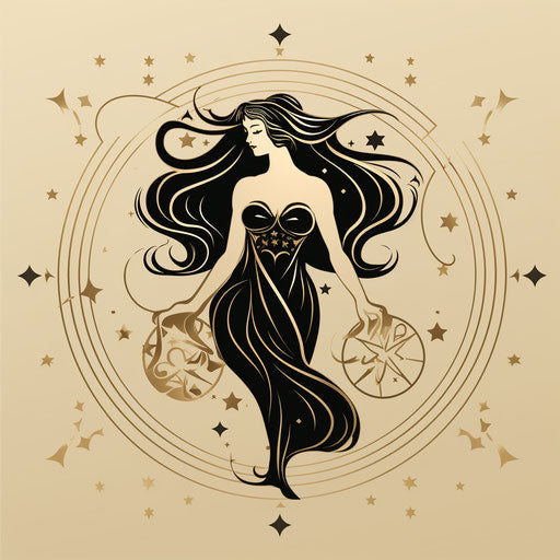 Virgo zodiac symbol, sketchy lines in black and beige