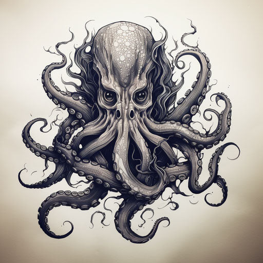 Octopus drawn by hand on paper, hand-coloring style