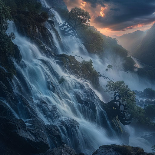 Dudh Sagar Waterfalls with dramatic lighting and intense flow