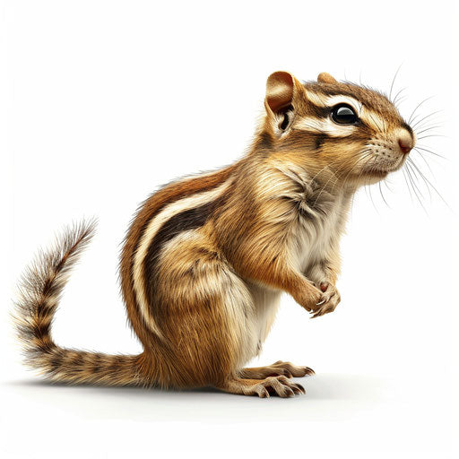 Realistic chipmunk illustration on white background with deep shadows