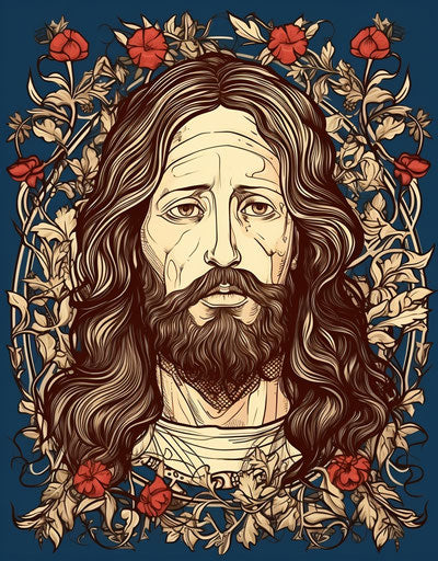 Jesus with thorns in his beard, linear illustration