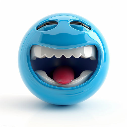 shouting blue smiley face in the style of clip art, on white background