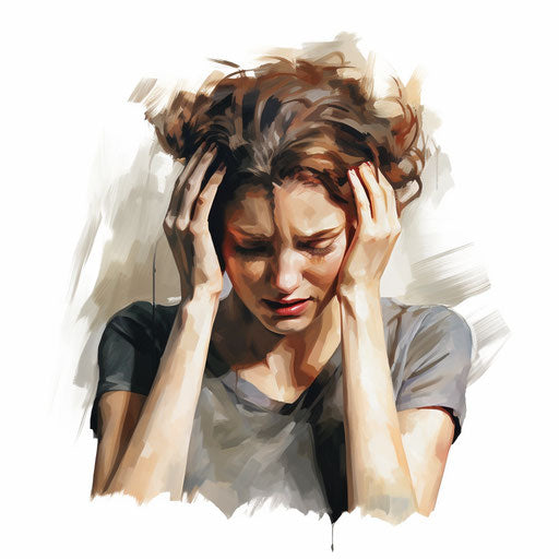 Headache oil painting style on white background