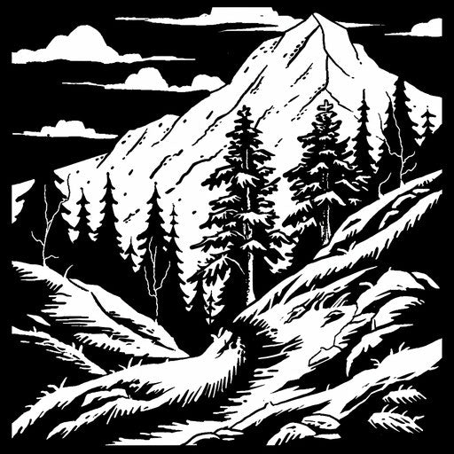 Mountain in the woods: bold black-and-white design