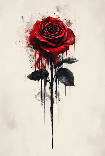 Abstract red rose tattoo design in dark fantasy style