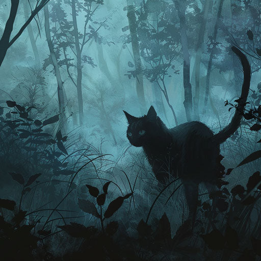 Wild cat hunting in a dense misty forest