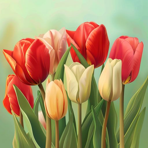 Tulips clipart with flat random background, metallic sheen and textures