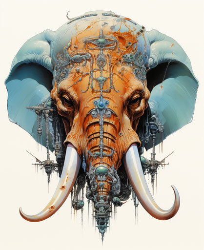 Elephant head adorned with oblong ornaments