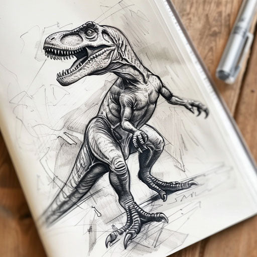 Detailed sketch of a hunting velociraptor in action