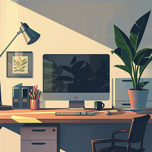 Photo realistic office clipart with flat random background