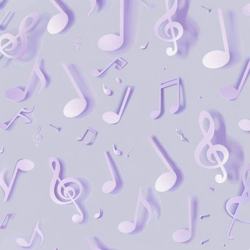Realistic music notation on soft lavender background