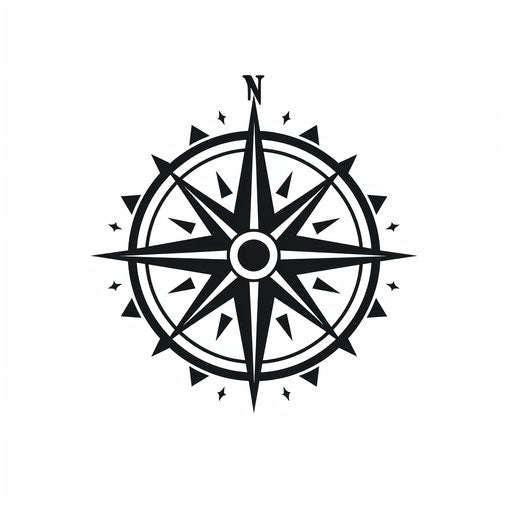 Black compass on white background, midwest gothic style