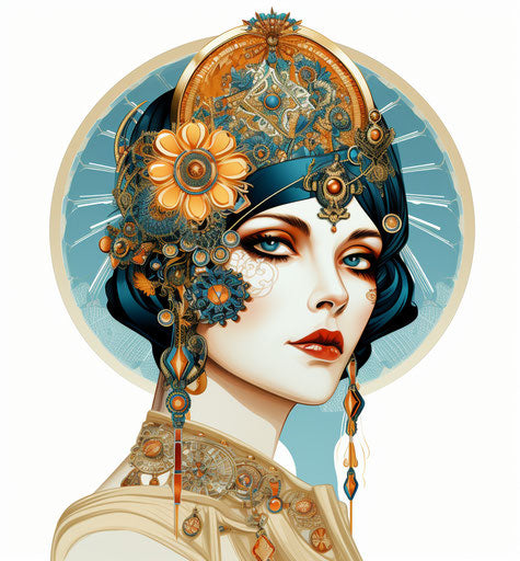 Woman with headgear, classic tattoo style, Soviet