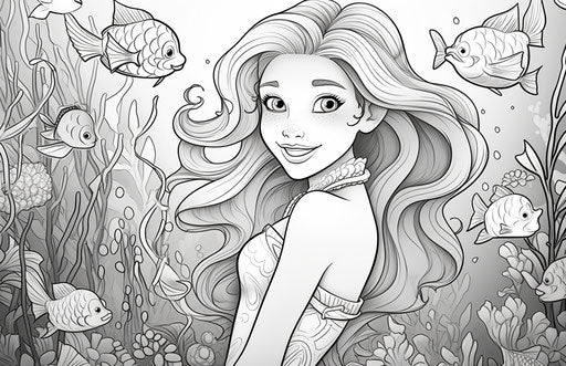 Disney Little Mermaid coloring pages, realistic seapunk style