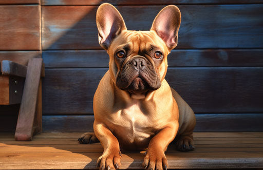French bulldog sitting on a wooden step