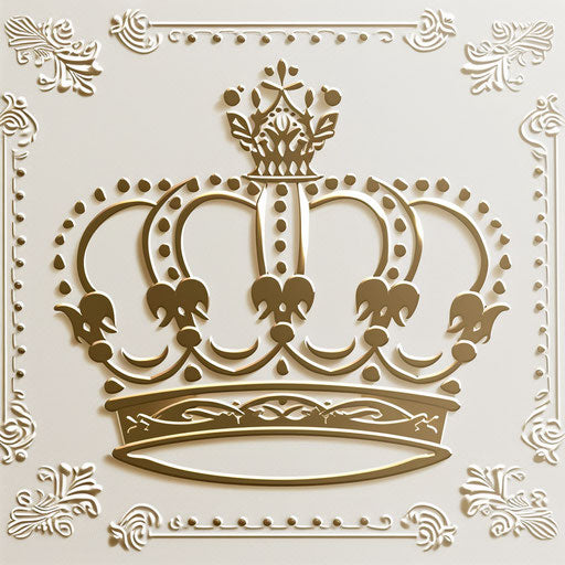 Gold and white crown logo with sophisticated background